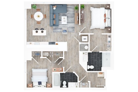 Floor plan for 2 beds, 2 baths, 1070 sqft